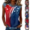 Women's Casual Sleeveless Pullover Tank Top with Round Neck and Independent Day Star Print Design Sleeveless Shirt for Summer