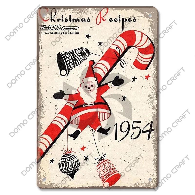 Retro Christmas Decor Vintage Metal Tin Sign with Cake Music Box Christmas Tree for Bakery Candy Shop Home Wall Art