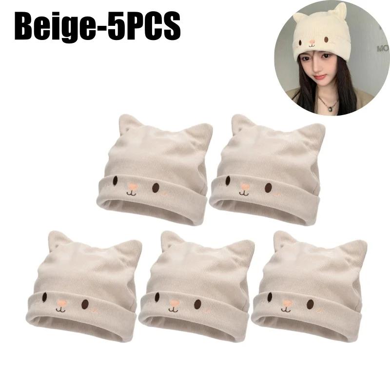 Damen Gemütliche Gestrickte Slouchy Mütze mit Entzückender Katzenohren-Stickerei Winter Warm Dehnbar Beanie für Damenmode