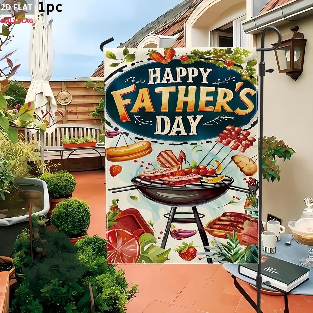 2D AT 1pc Double-Sided garden ag Happy Fathers Day Grill Party Scene Polyester fabric, Perfect for Patio, Garden,