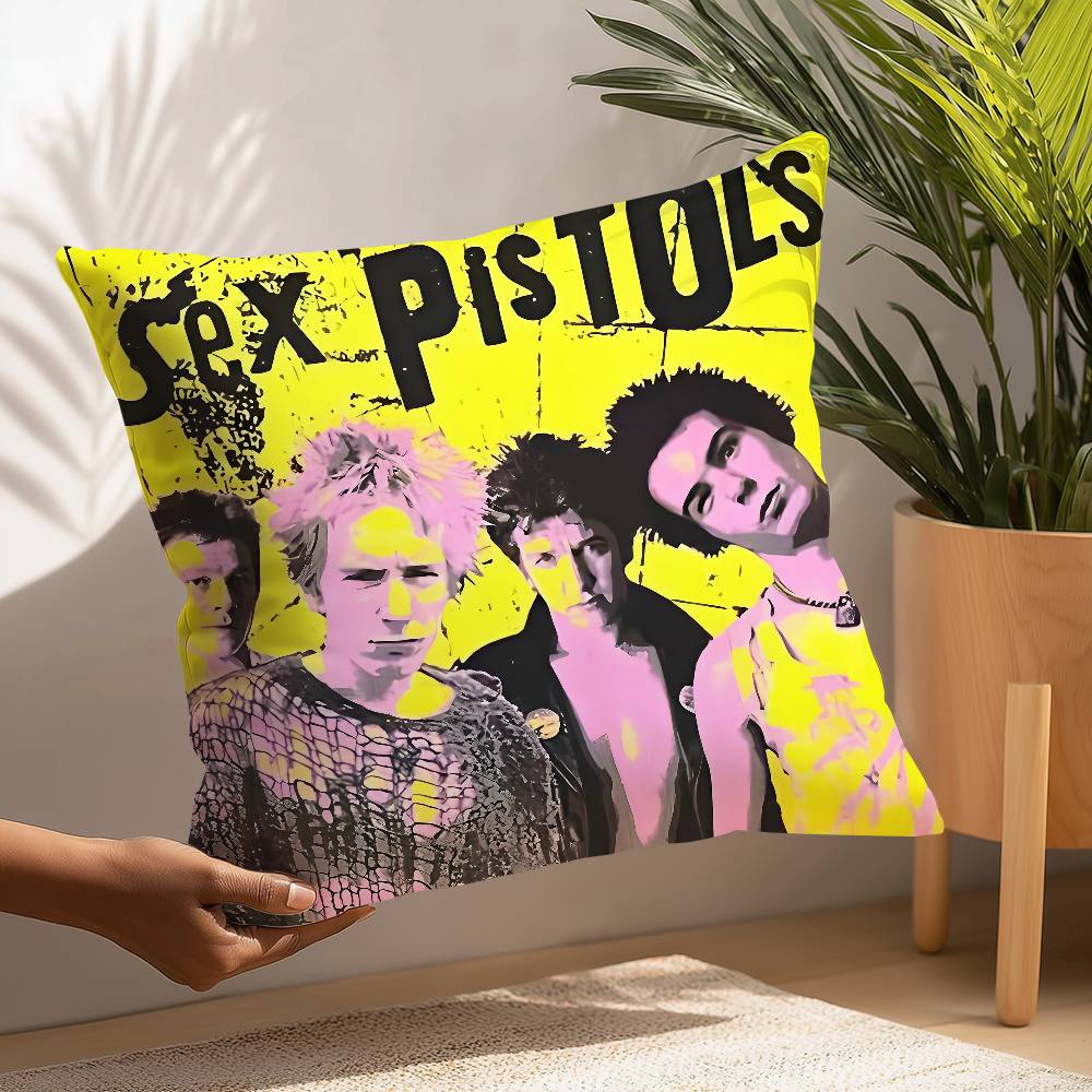 S-Sex P-Pistols Rock Band Pillow Case Square Double‑Sided Print Cushion Case For Sofa Home Bedchamber Decor Gift