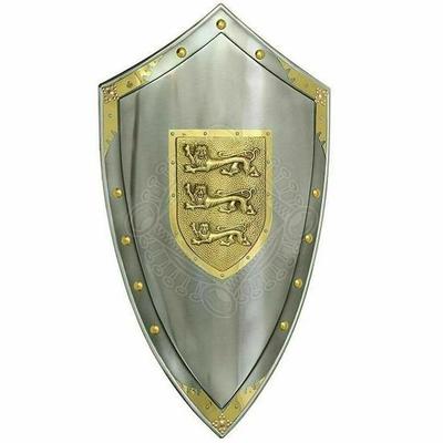 Medievale Larp Guerriero Scudo d'Acciaio Re Riccardo Cuor di Leone Scudo Natale.