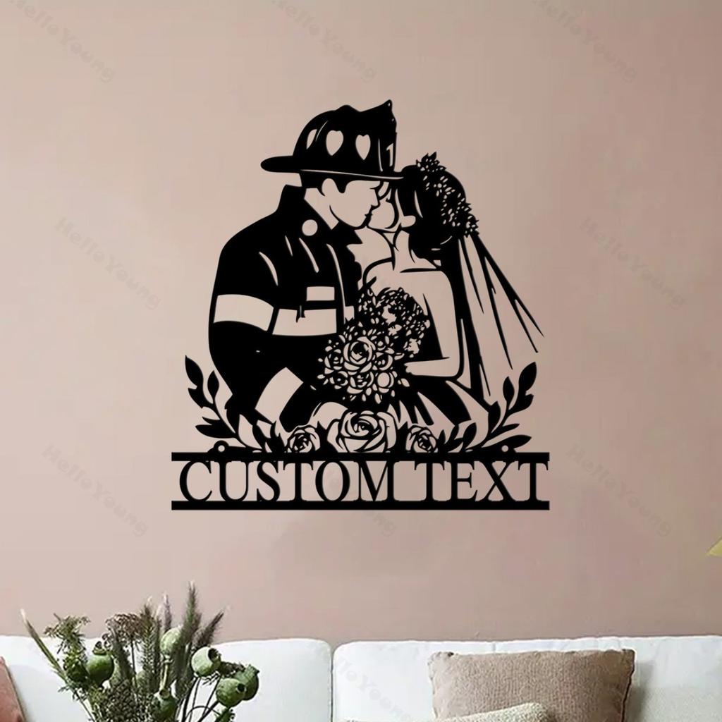 Custom Firefighter Couple Metal Wall Art Personalized Name Sign Home Decor Hot Sale
