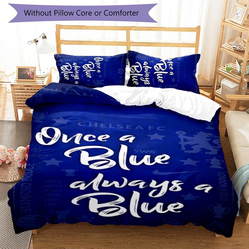 3pcs Chelsea FC Logo Pattern Bedding Set Duvet Cover Set Includes Duvet Cover &pillowcases,perfect All Season Bedroom Decoration&gift