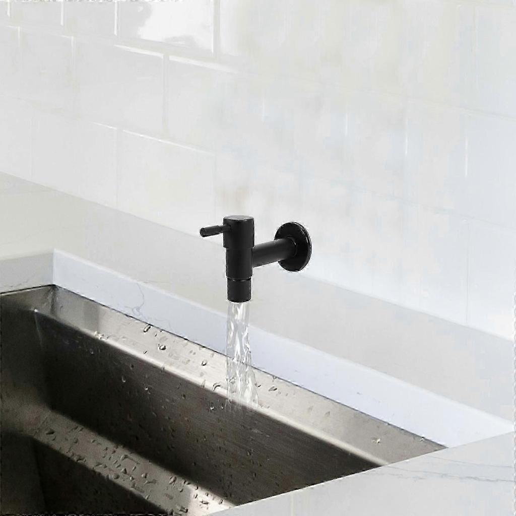 2026 Best!! Wall Mount Single Cold Faucet for Daily Use Black Stainless Steel Durable Retro Style 1 Piece