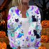Damen Strickjacke mit langen Ärmeln, zum Knöpfen, Pullover mit Halloween-Print, Leichte Freizeit-Oberbekleidung
