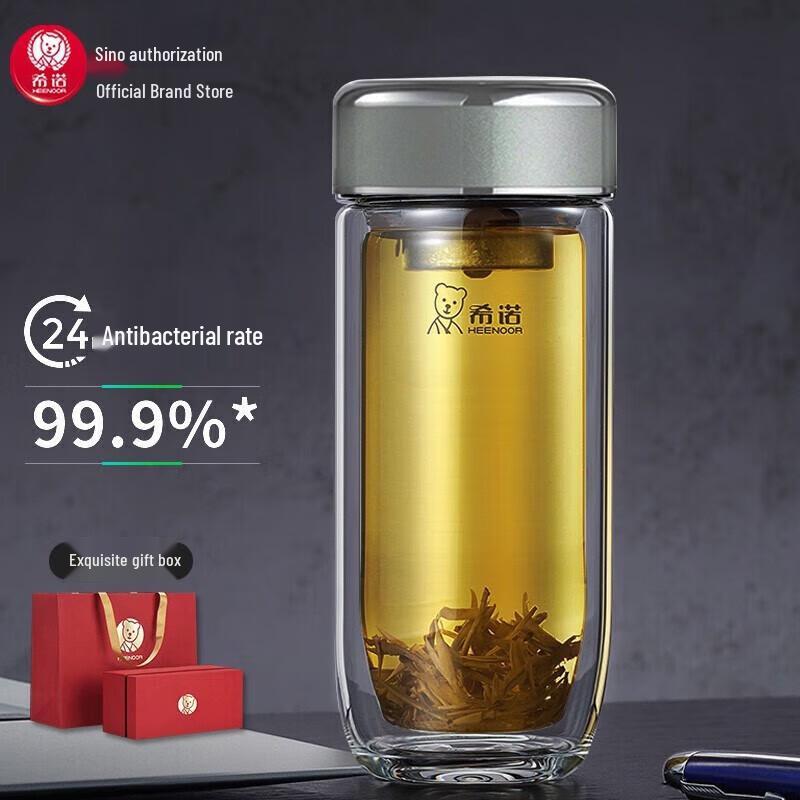 Heenoor Antibacterial Silver Ion Double-Layer Glass Tea Cup