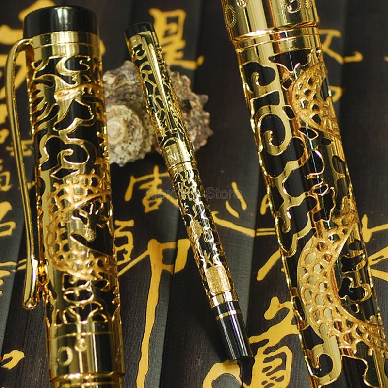 Jinhao 5000 Vintage Metal RollerBall Pen Dragon Texture Carving, Red & Golden Multicolor Rollerball Pen For Office School