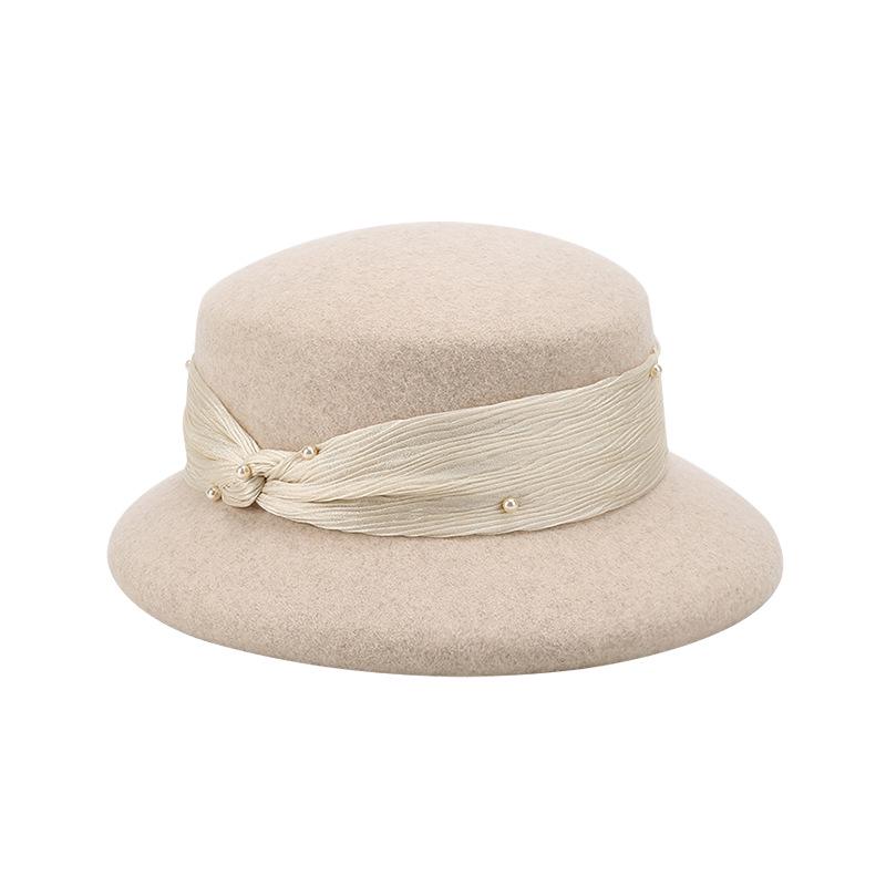 Elegant 2025 French Hepburn Wool Felt Fedora – Retro Winter Bucket Hat for Women M
