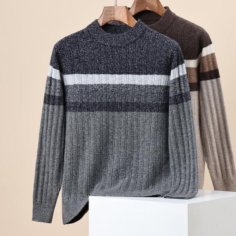 Hengyuanxiang Men's 100% Wool Thickened Crew Neck Sweater