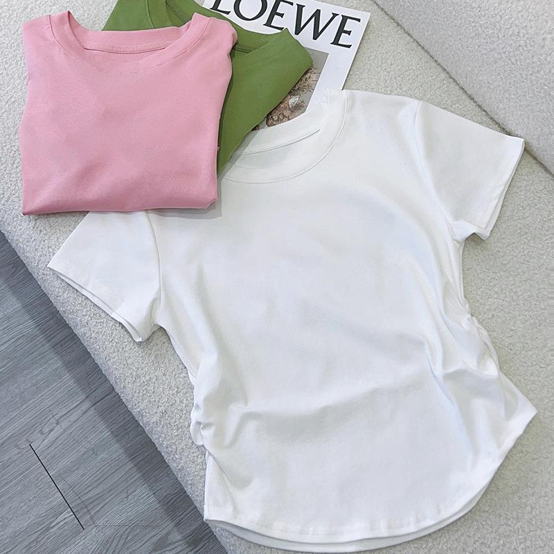 Women's Pure Cotton Short Sleeve T-shirt, 2025 Summer Korean Style Slimming Fashion Top