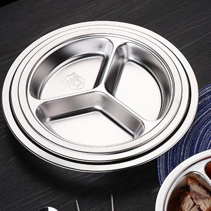 3 Compartment Stainless Steel Round Plate For Food Separation Space Saving Serving Dish Kitchen Dining Accessories