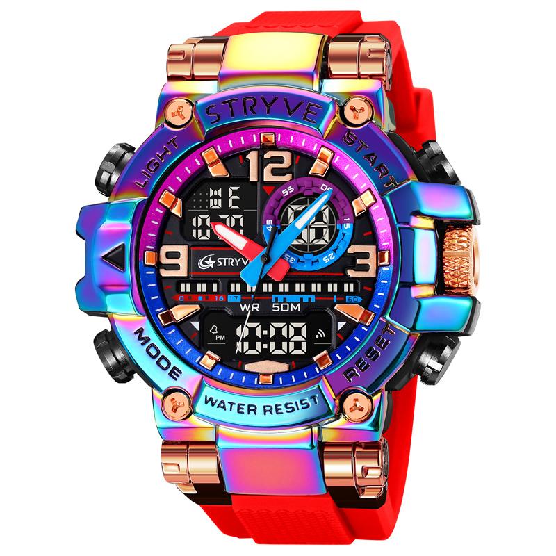 STRYVE Men's Watches 8025 Fashion Watch for Man 5ATM Waterproof Men's Clock High Quality Digital-Analog Movement Silicone Strap