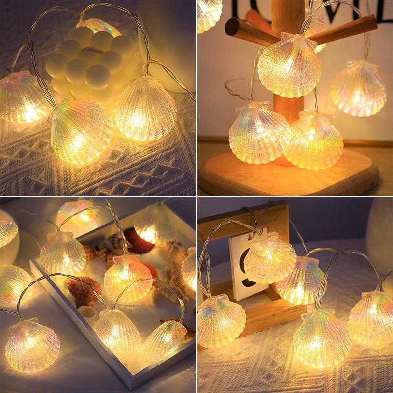 1PC LED Sea Shell Lamp String Starfish Lighting Strings Atmosphere Light Suitable for Festival Room Wedding Party Decoration Lamps Battery-Powered