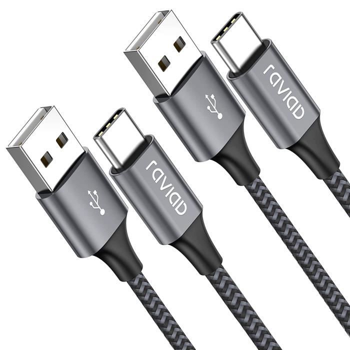 Câble USB C [2M, Lot de 2], Câble USB C Charge Rapide Nylon Tressé Câble Type C 3A Chargeur pour Samsung Galaxy S21 S20 S10 S9 [373]