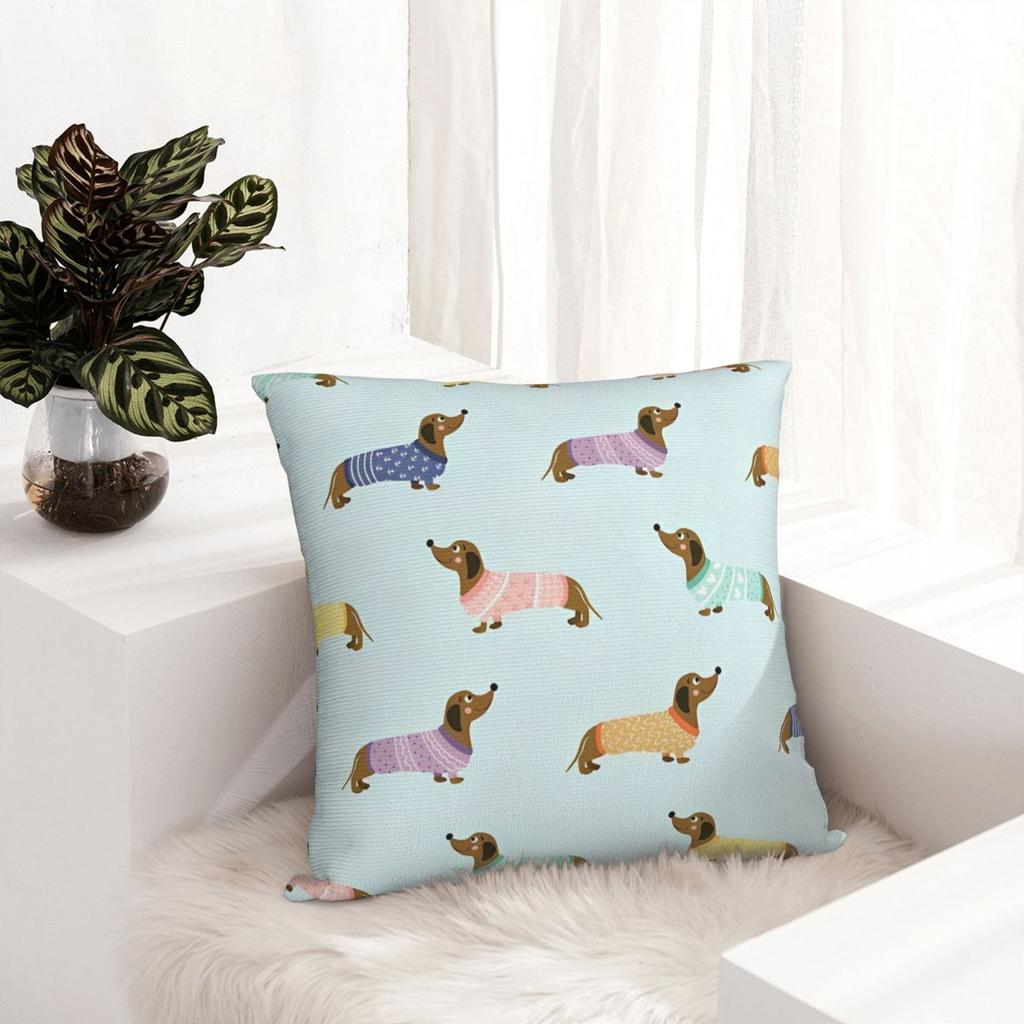 Dachshund Dog Csrtoon Square Pillow Covers Home Cute Animal Cushion Cover Cute Decor Pillowcase 40*40