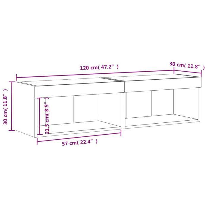 VidaXL Meubles TV avec Lumières LED 2 pcs, Armoires de Télévision Murales, Meubles Télé Suspendus, Moderne, Chêne Sonoma 837132