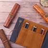 Leather Roll-Up Pouch W/ Embossed Buckle Vintage Treasure Map Pencil Case Large Capacity School Office Organizer