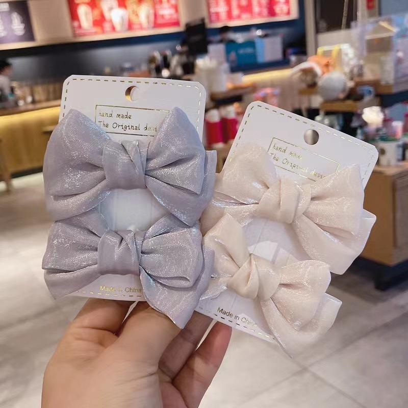 2Pcs New Cute Princess Pearlescent Bow Girl Hairpins Children Headwear Hair Clips Hairgrips Barrettes Hair Accessories