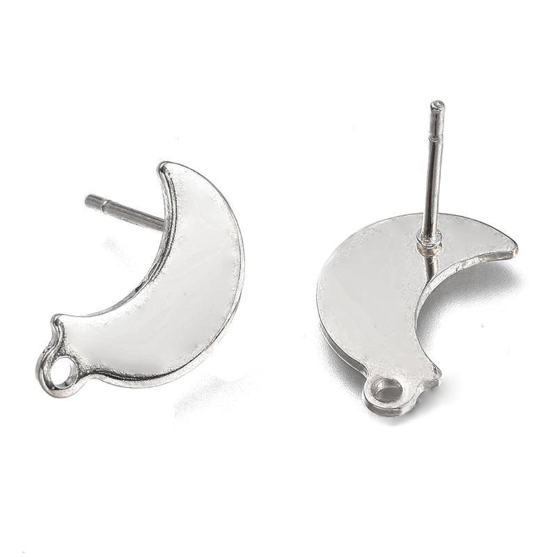 10pcs Gold Color Stainless Steel Moon Star Ear Studs for Earrings Jewelry Making DIY Hole Dangle Charm Earrings Base Accessories