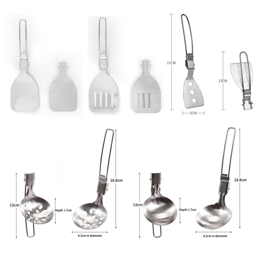 6Pcs Cooking Utensil 304 Stainless Steel Folding Spatula Set Portable Camping Utensil for Outdoor Cooking, BBQ, Hiking & Travel