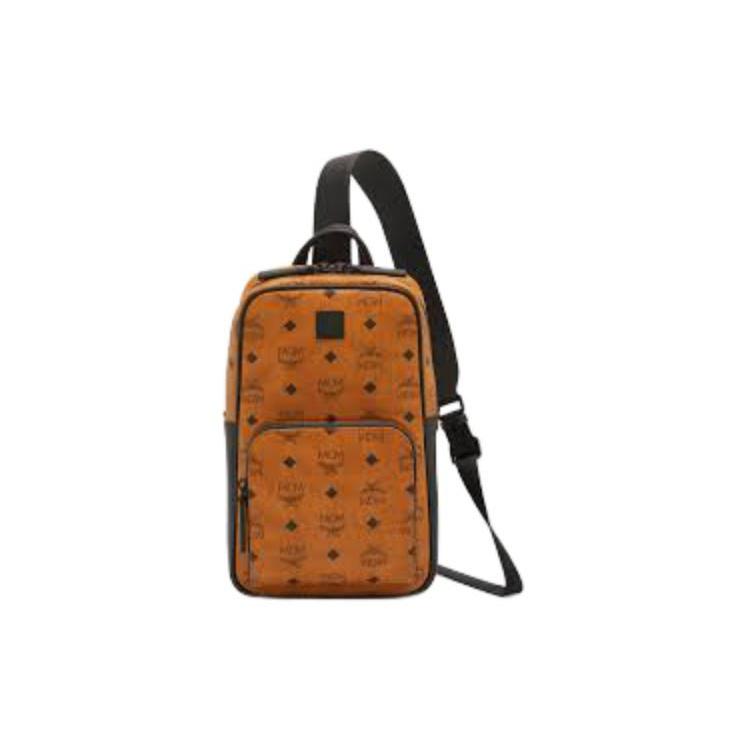 New MCM Aren Leather Sling Bag Small Unisex Cognac MMLDSTA01CO001