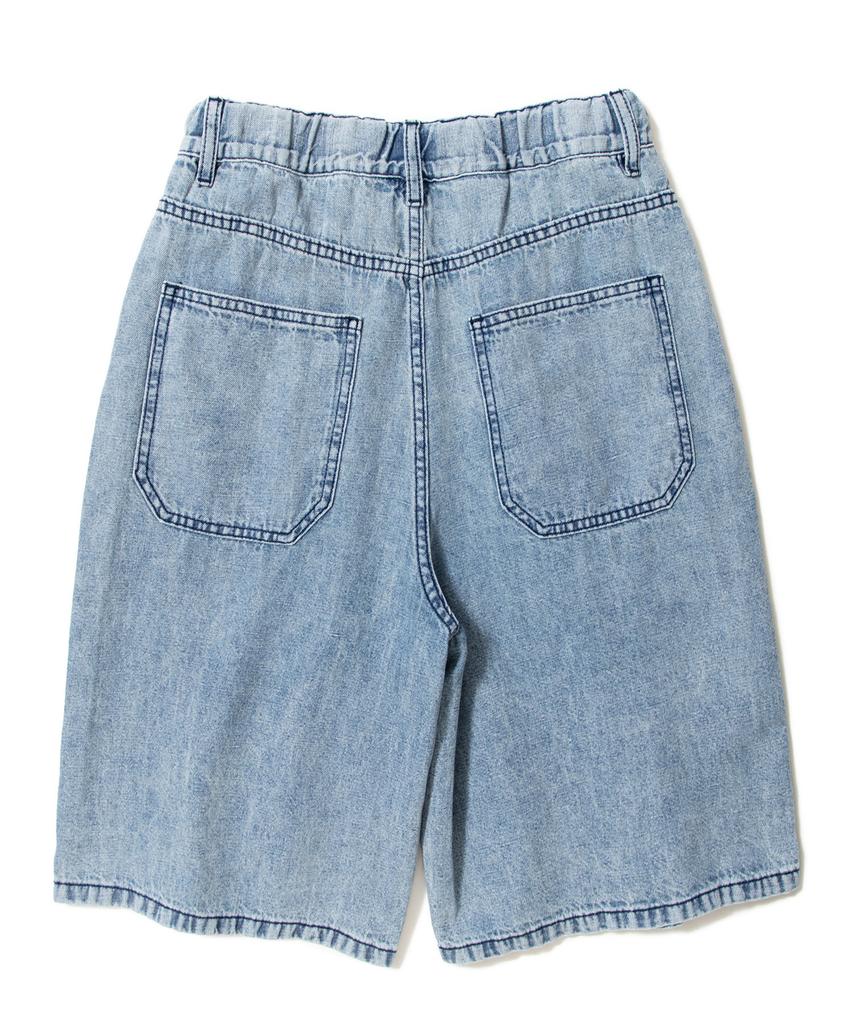 AOTT Linen Denim Wide Double-Pleat Bermuda Pants Light Blue