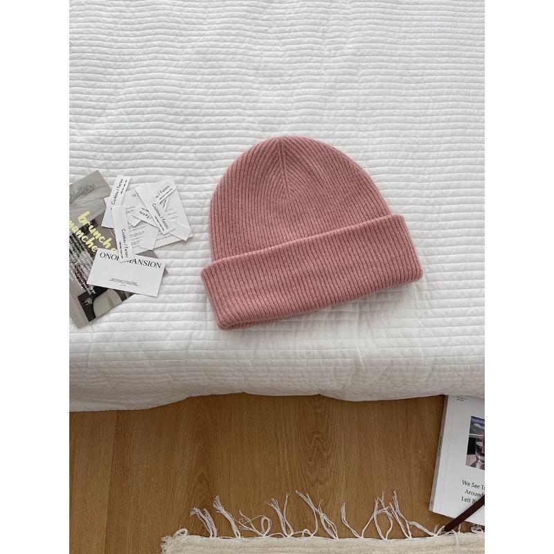 Sheep Wool Solid Color Versatile Knitted Hat Warm Autumn and Winter Woolen Hat High Quality Small Face