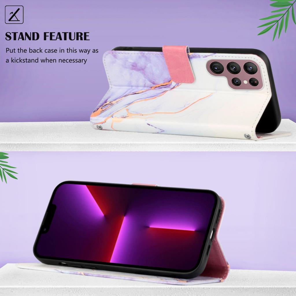Suitable For S23Ultra Phone Leather Case New Marble S22PLUS Flip Cover Bracket Protective Case