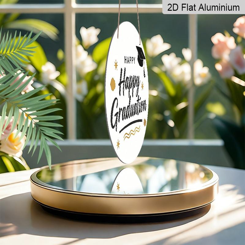 2D Flat Aluminum Graduation-themed Wall Hangings Available in Multiple Sizes Featuring A Simple Black and Gold "Happy Graduation" Design Are A
