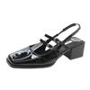 2024 Spring New Retro Small Leather Shoes Square Head Double Buckle Strap Mary Jane Thick Heels Sandals for Women