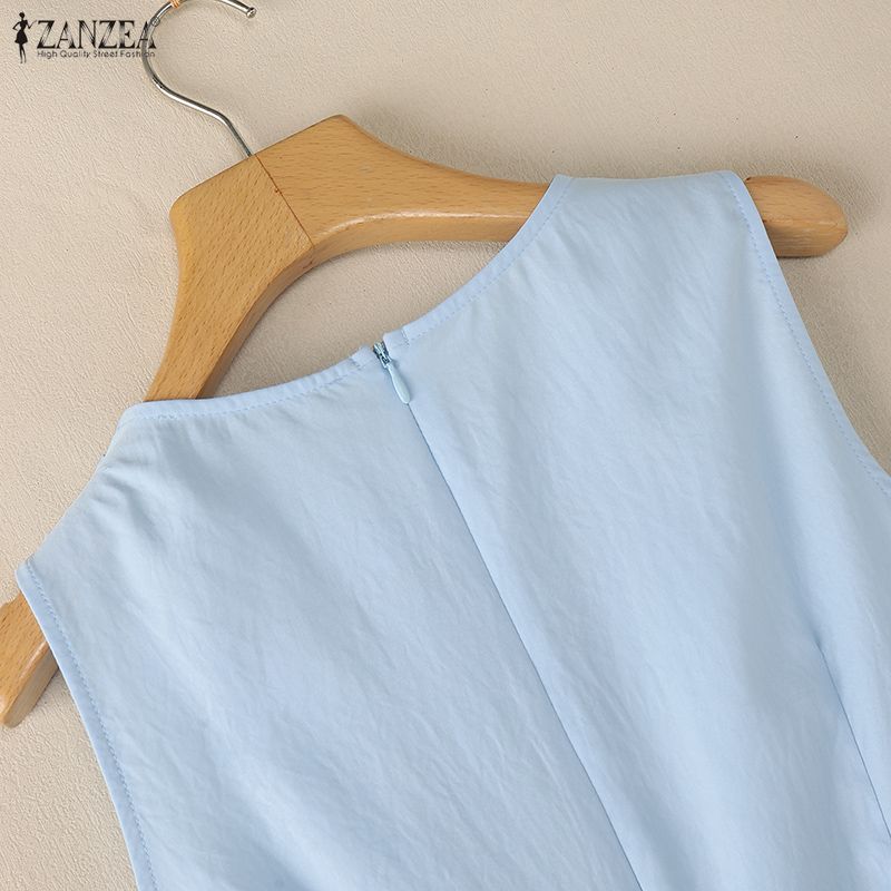 ZANZEA Abito estivo casual senza maniche con scollo rotondo da donna