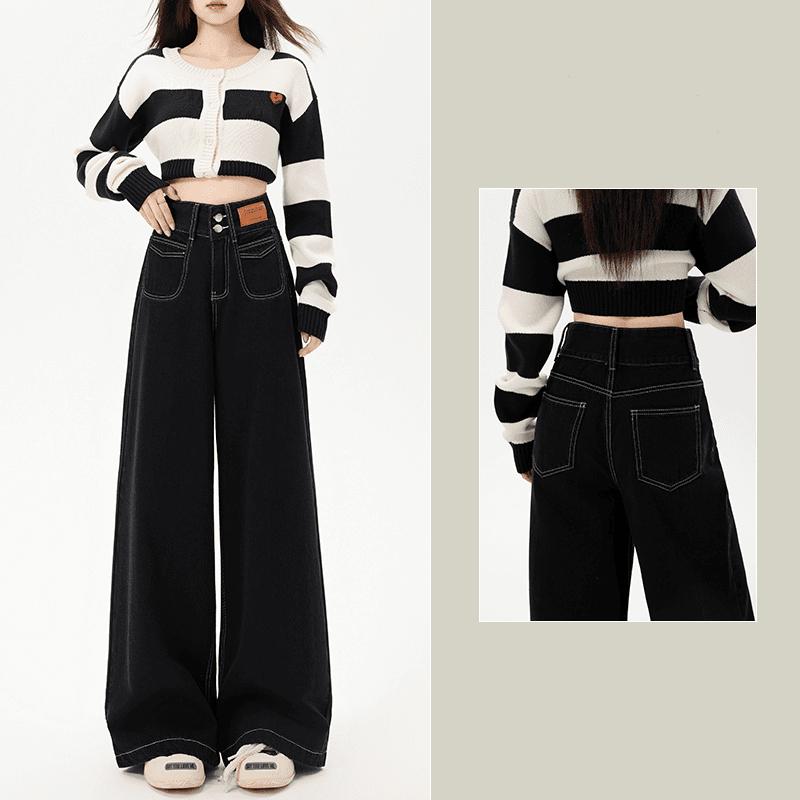 Plus Fleece Thicken Straight Comfortable High Street Wide Leg Women Autumn Winter Comfortable Pocket High Waist All-match Jeans