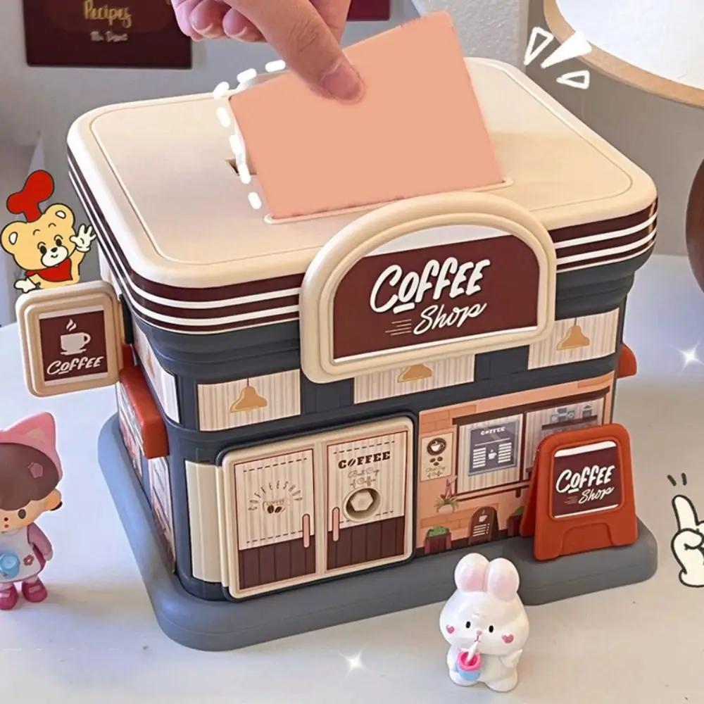 Creative Store Shaped Money Box Plastic Key Lock Cash Box Students Portable Piggy Bank Safe Savings Jar For Kids Adults Gift