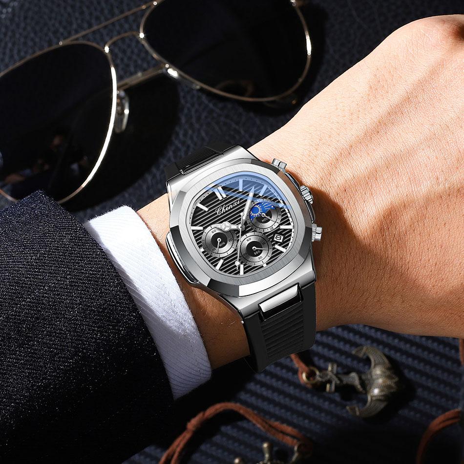 Original CHENXI Watches For Men Classic Edition Quartz Watch Night Light Calendar Lunar phase Waterproof Tape Round Men's Watch