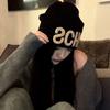 Warm Thick Knitted Fall Winter Hat Large Head Size Embroidered Letter Cap  For Women