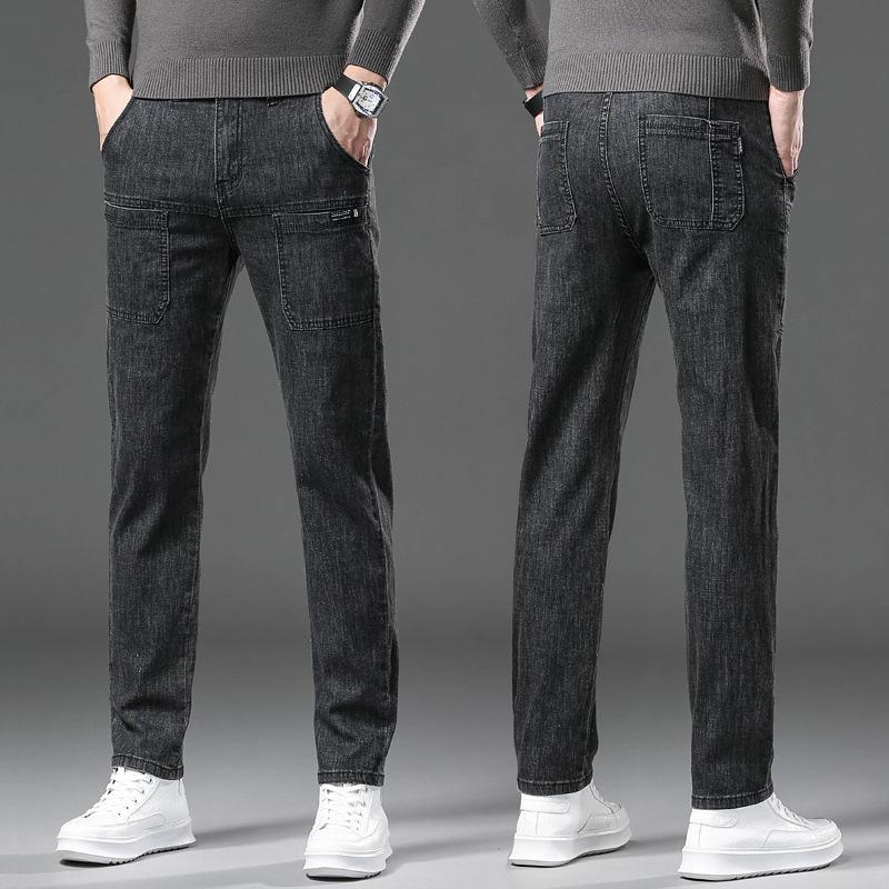

Модные мужские модели джинсов. Тонкие прямые эластичные универсальные трендовые мужские повседневные брюки с множеством карманов. 40