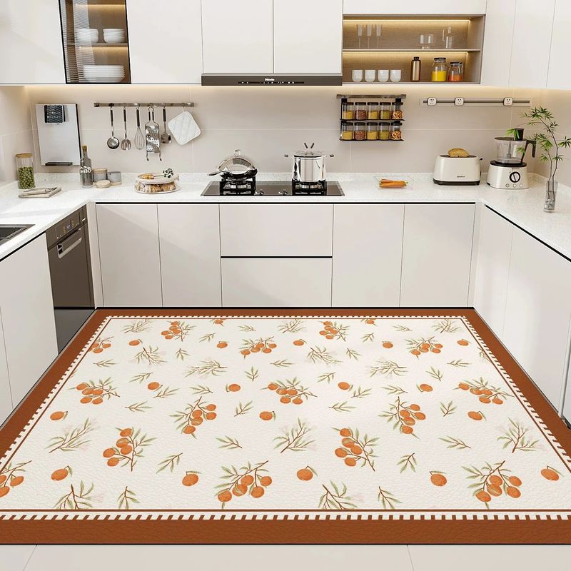VIKAMA Vintage Floral Border Kitchen Rug, Non-Slip and Washable Living Room Mat, Kitchen, Dining Room, and Entryway Home Decor