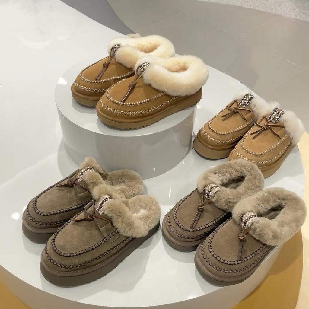 Europäische Station Schaffell integrierte Schneestiefel 2025 Winter neue Tasche Kopf Halbpantoffeln Alpine thermische Baumwollschuhe Damen