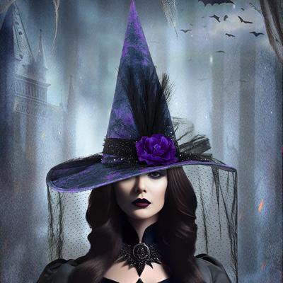 Halloween, Baroque Gothic, Mesh, Witch Hat, Simulation Flower, Queen Costume Accessories, Temperament, Holiday Witch Hat