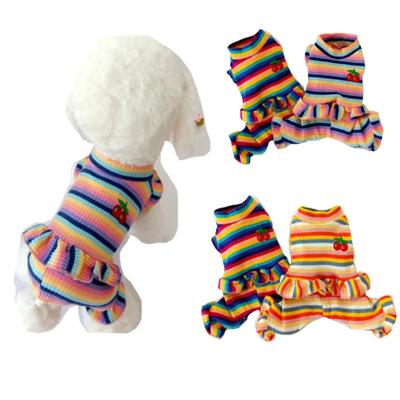 Neue Bunte Regenbogen Gestreifte Kirschmuster Prinzessin Welpen Kapuzenpullover Jumpsuit Pyjama für Kleine Mittelgroße Hunde - Yorkshire Terrier