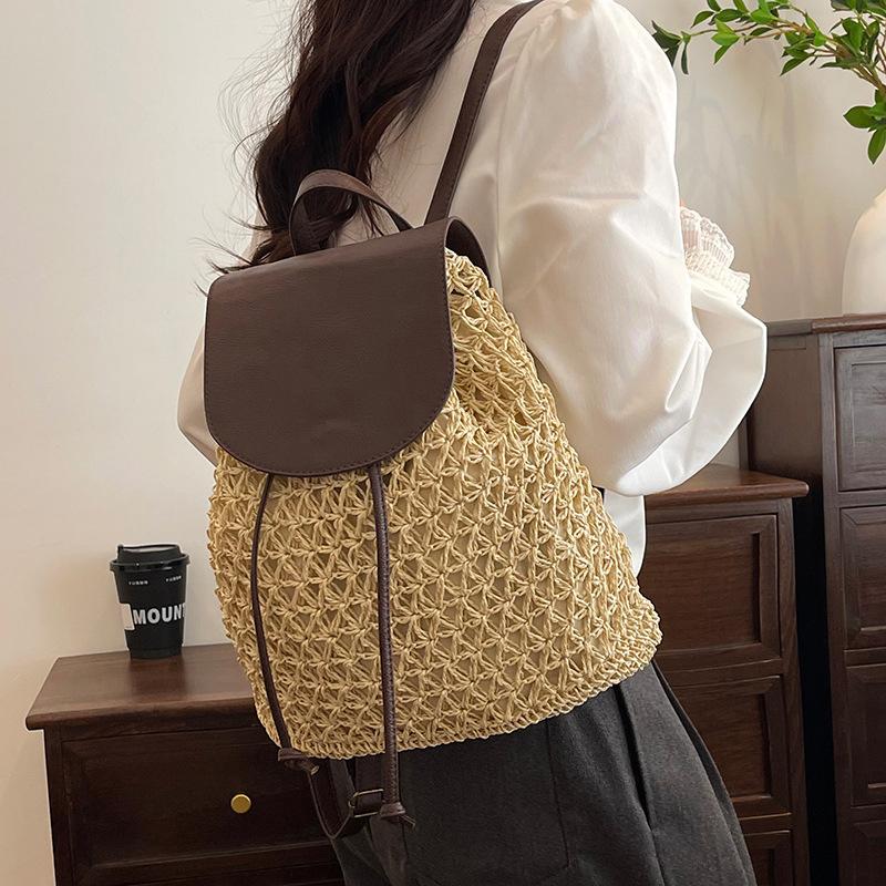 Letní dámský batoh se stahovací šňůrkou Daypack Weaving přes rameno Malý batoh Mochila