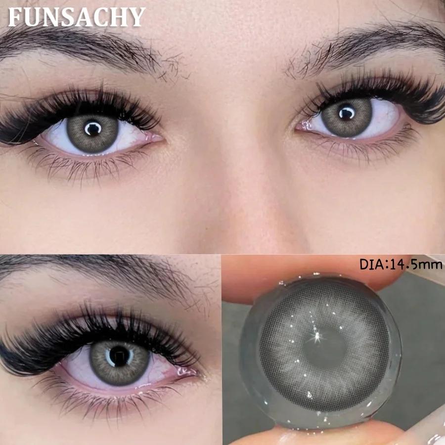 FUNSACHY Colored Contact Lenses Yearly Brown Lens for Eyes Makeup Beauty Green Color Lenses Fashion Grey Pupils Contacts 2Pcs