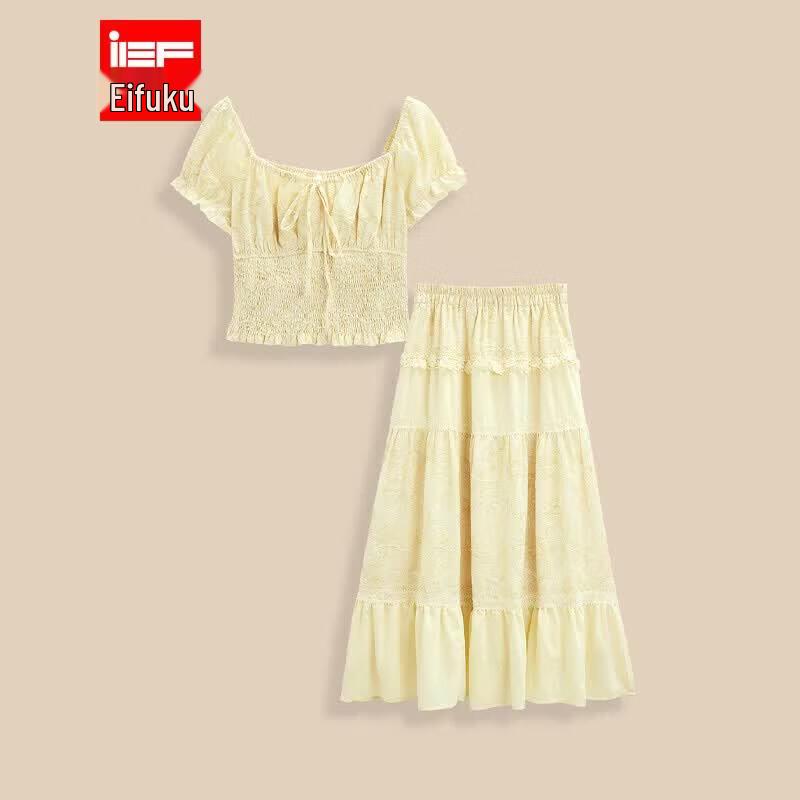 IEF 2026 Summer Korean Style Elegant Two-Piece Long Dress M