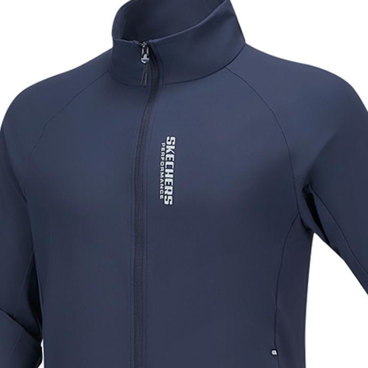 Skechers Godri Casual Sports Moisture-Wicking Quick-Dry Stand Collar Jacket Men Jackets Navy-Academy-Blue P225M157-02MZ