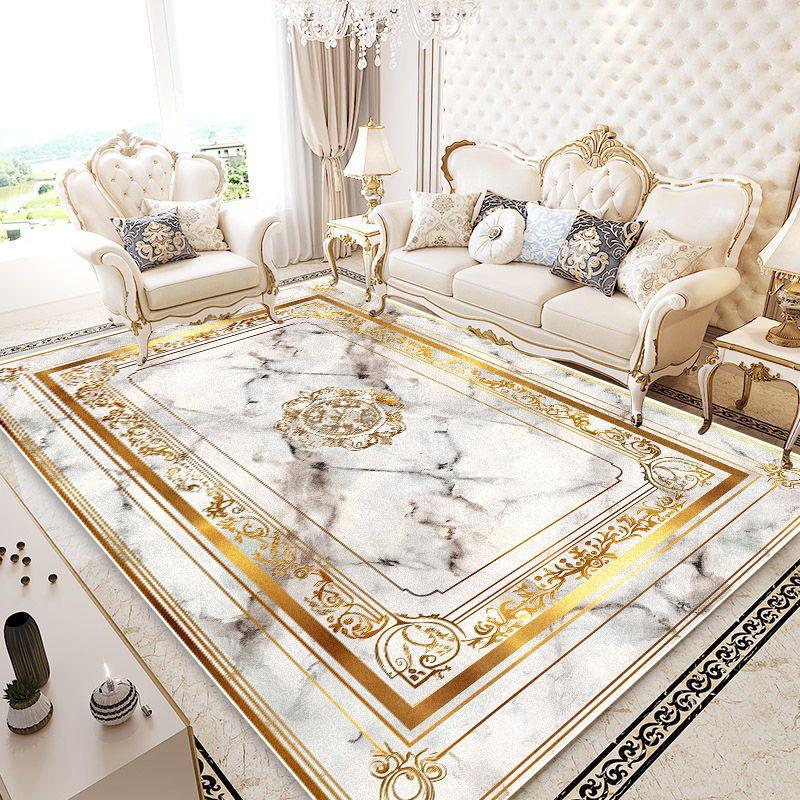 Golden Marble Rugs for Living Room Light Luxury Decoration Sofa Area Large Area Carpet European Home Bedroom Non-slip Floor Mats