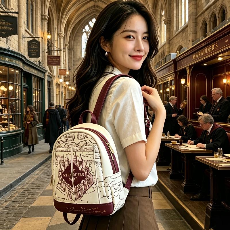 Zaino Donna Serie Harry Potter Borsa a Tracolla Borsa Casual - Zaino con Stampa Elementi Magici - Borsa a Fondo Aperto Media per Libri