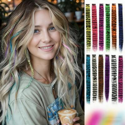 Synthetic Clip In Hair Extensions Rainbow Colorful 22 Inches Hair Highlights Long Straight Wig Hair Accessories