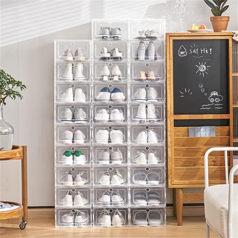 1/2/6PCS Dustproof Foldable Transparent Shoes Case Storage Box Thickened Drawer Case Shoe Boxes Stackable Box Shoe Organizer