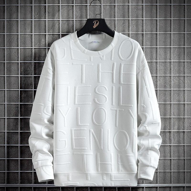 Large Size Jacquard Hoodie New Men's Spring and Autumn Fashion Brand Letter Clothing Round Neck with Long Sleeve Undercoat Men's Coat